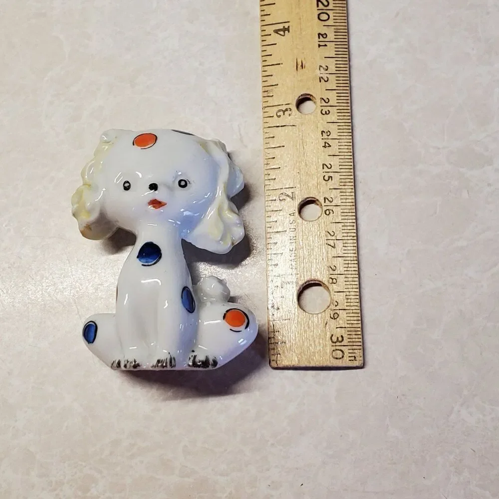 Vtg Puppy Dog Red Blue Polka Dot Kitsch Japan Porcelain 3
